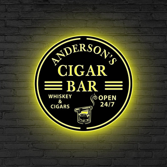 Custom Cigar Lounge Metal Sign Led Light, Cigar Lounge Metal Wall Decor, Whiskey Bar Decor Cigar Lounge Name Sign,Man Cave Sign,Gift for Dad