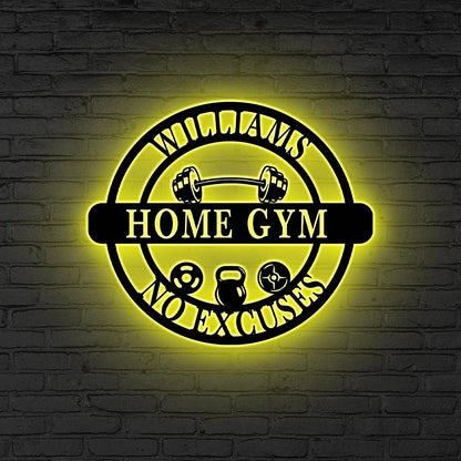 Personalized Home Gym Sign with LED Lights, Home Gym Decor Custom Fitness Center Decor Metal Fitness Wall Art Gym Room Decor, Gift for him