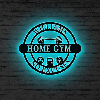 Personalized Home Gym Sign with LED Lights, Home Gym Decor Custom Fitness Center Decor Metal Fitness Wall Art Gym Room Decor, Gift for him