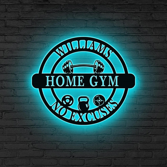 Personalized Home Gym Sign with LED Lights, Home Gym Decor Custom Fitness Center Decor Metal Fitness Wall Art Gym Room Decor, Gift for him