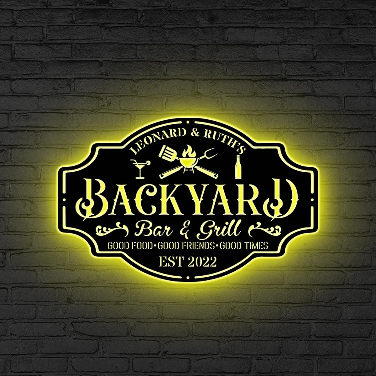 Personalized Metal Patio Sign LED, Custom Metal Backyard Sign Outdoor Decor, Smokehouse Decor Bar & Grill Sign,Poolside Sign, Backyard Decor