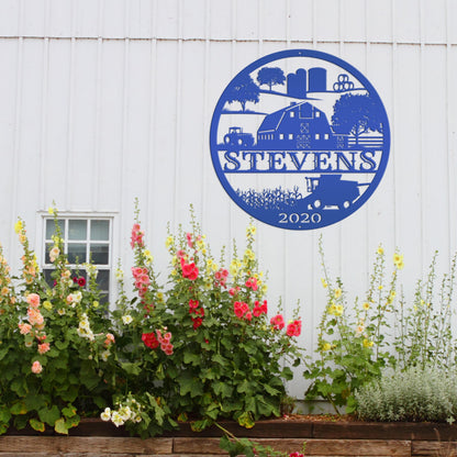 Custom Farm Sign With Combine and Tractor