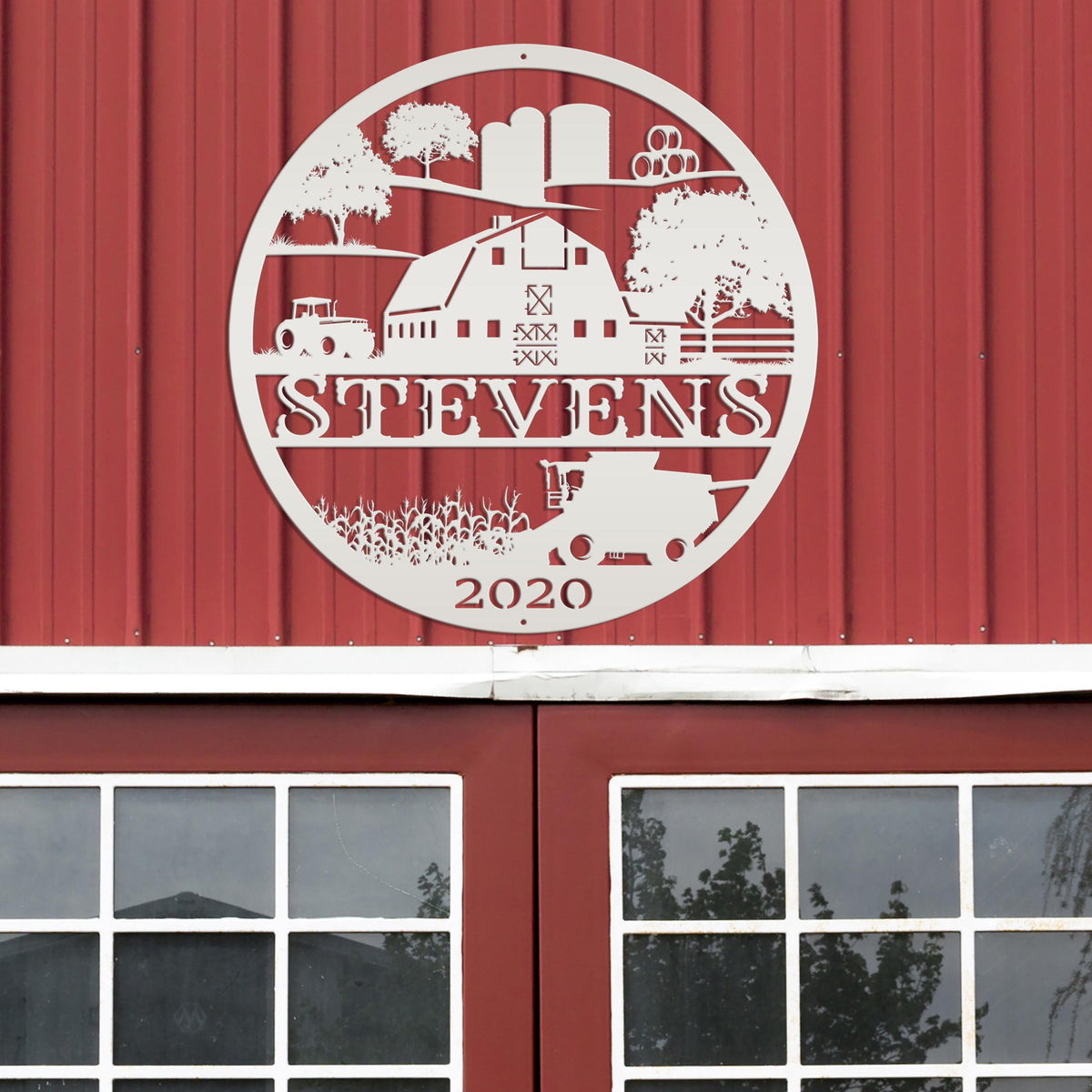 Custom Farm Sign With Combine and Tractor