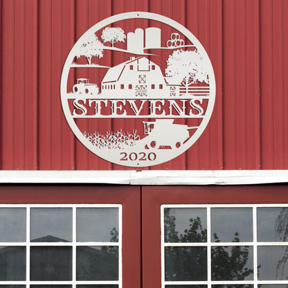 Custom Farm Sign With Combine and Tractor