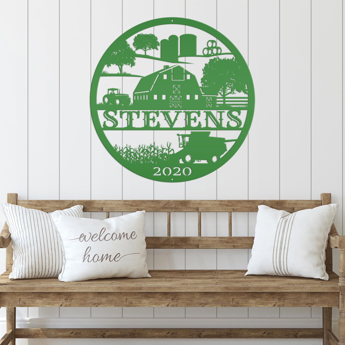 Custom Farm Sign With Combine and Tractor