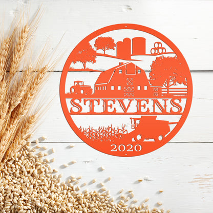 Custom Farm Sign With Combine and Tractor