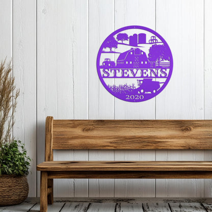 Custom Farm Sign With Combine and Tractor