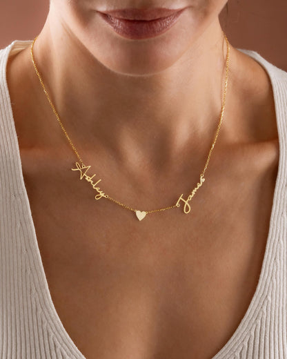 Name Necklace with Heart, Custom Couples Name Necklace, Name Necklace Gift for Wife, Two Name Necklace, Gift for Grandma, Mom Necklace