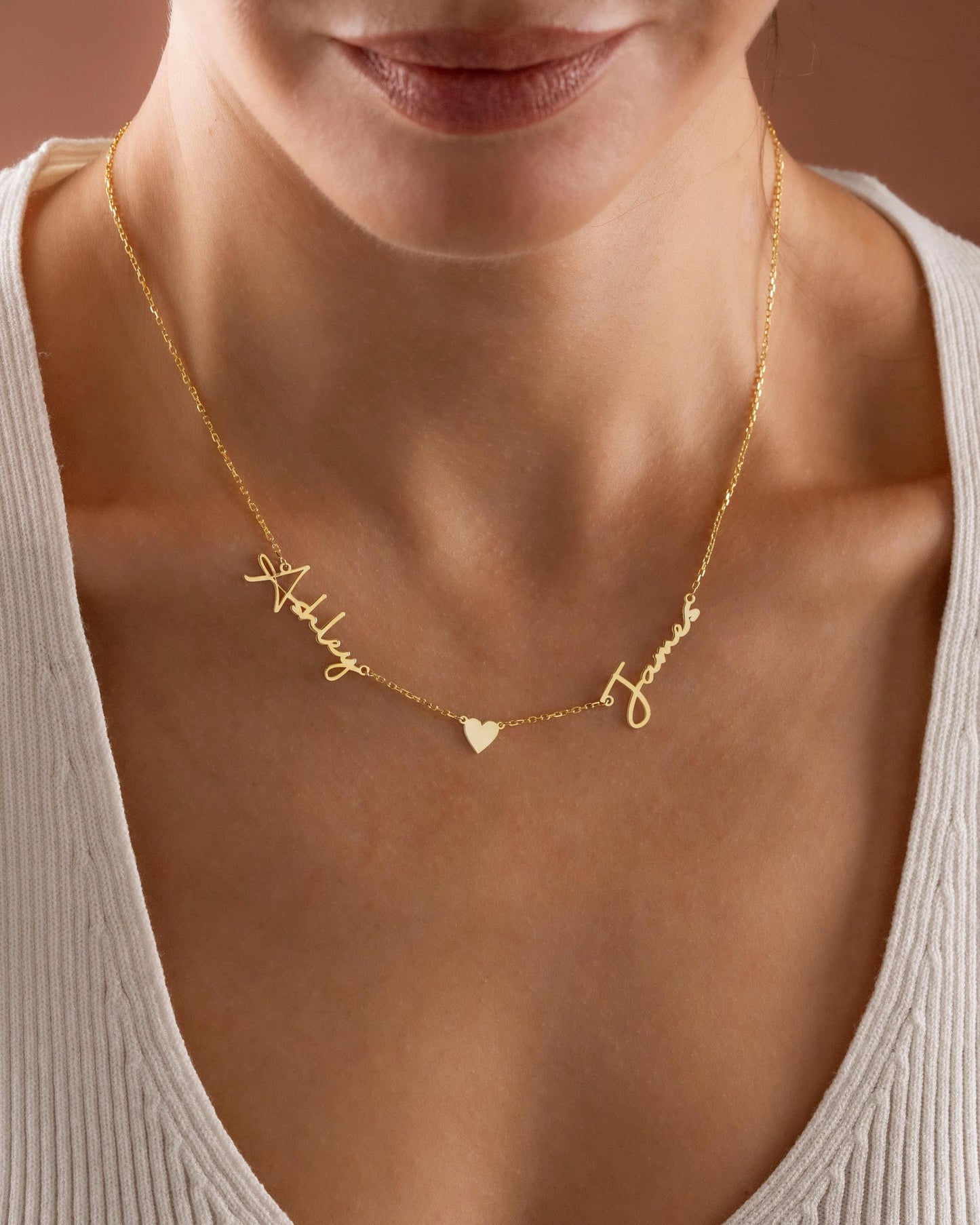 Personalized Name Necklace with Heart, Custom Gold Nameplate, Couples Necklace, Christmas Gift