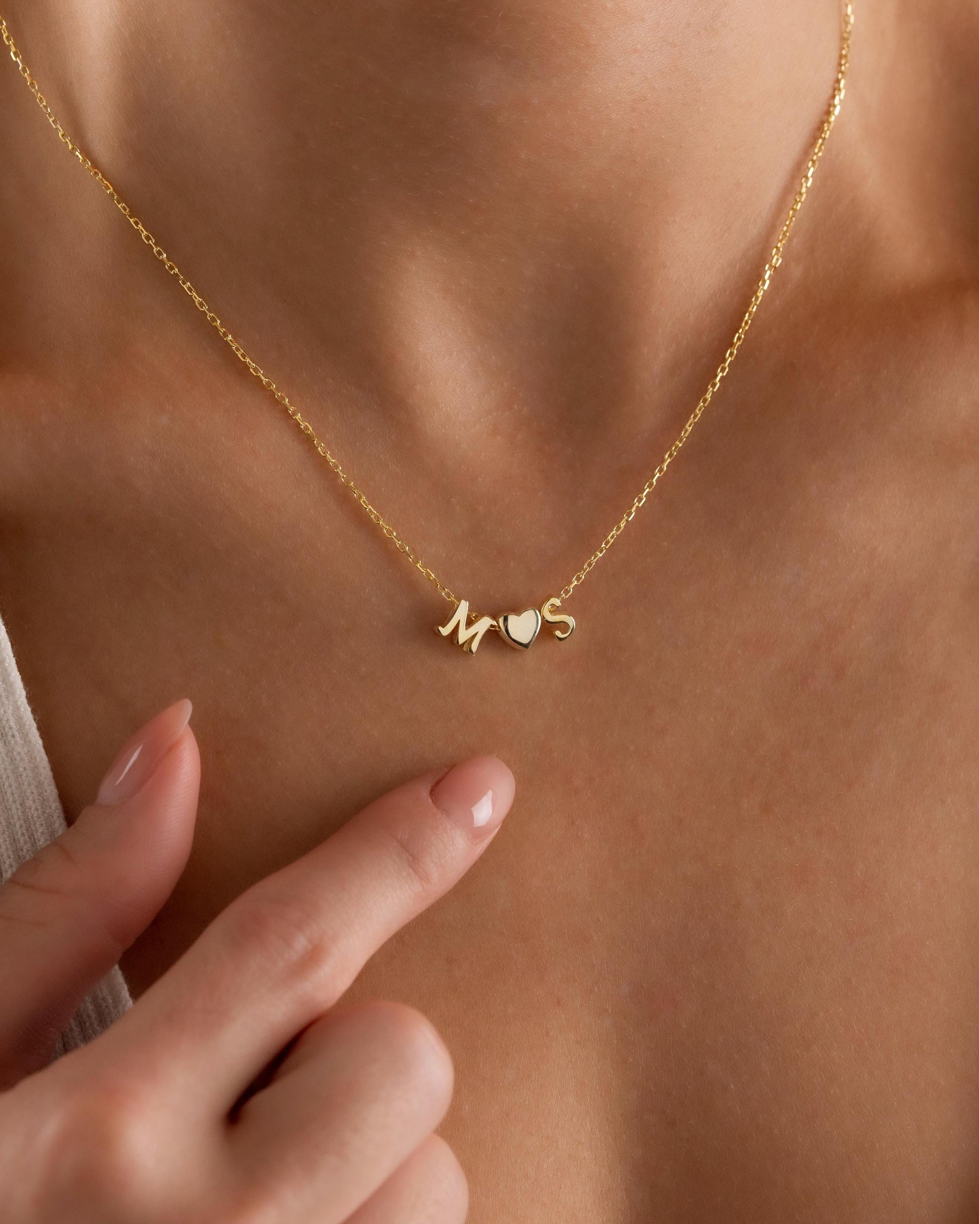 Gold Plated Initial Dainty Heart Necklace, Personalized Initial Necklace, Minimalist Necklace, Tiny Letter Necklace, Christmas Gift for her