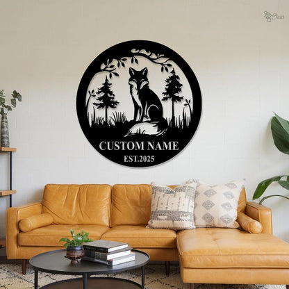 Custom Fox Metal Wall Art LED Light Personalized Fox Lover Name Sign Home Decor Kid Nursery Decoration Wild Animal Birthday Gift for him