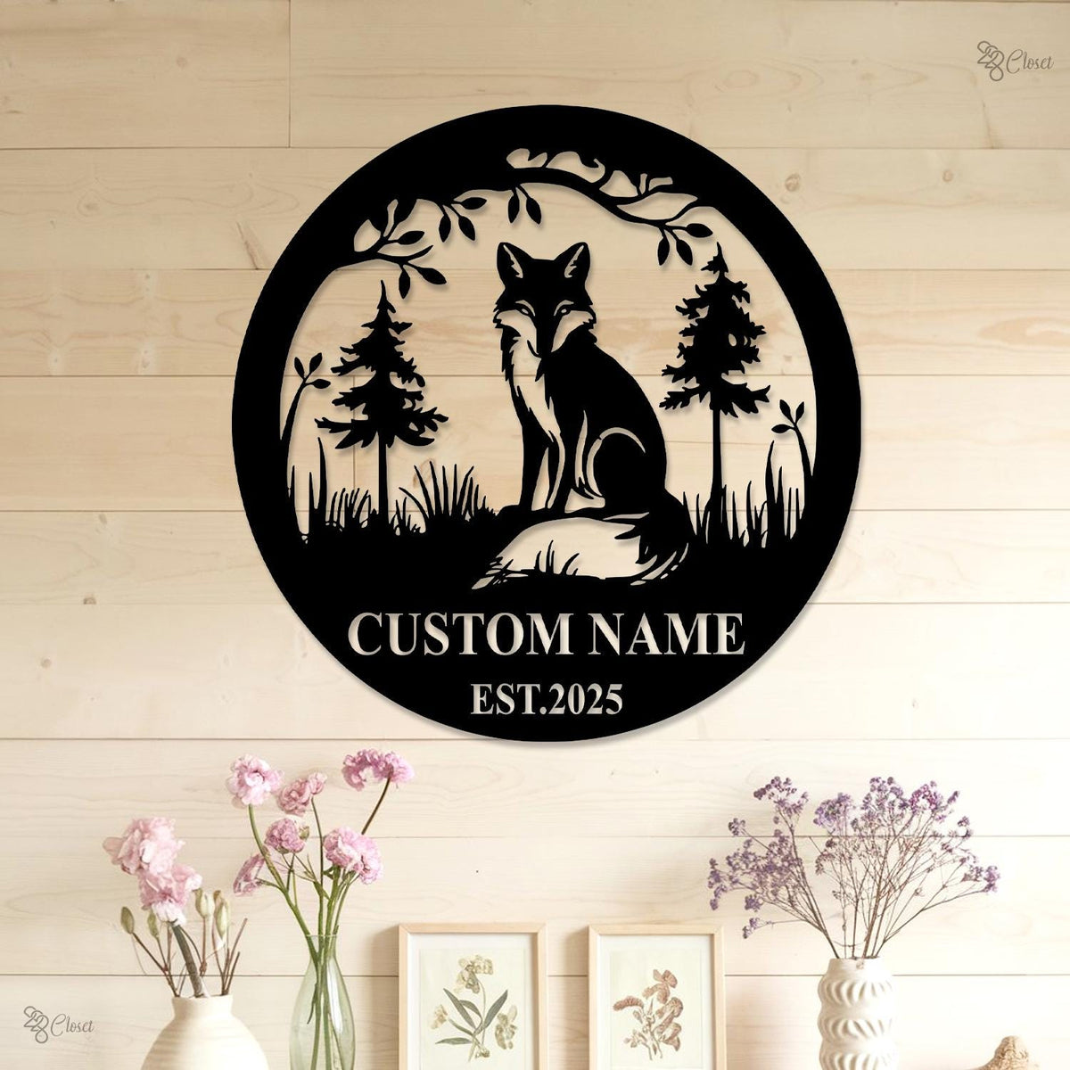 Custom Fox Metal Wall Art LED Light Personalized Fox Lover Name Sign Home Decor Kid Nursery Decoration Wild Animal Birthday Gift for him
