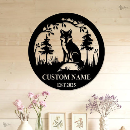 Custom Fox Metal Wall Art LED Light Personalized Fox Lover Name Sign Home Decor Kid Nursery Decoration Wild Animal Birthday Gift for him