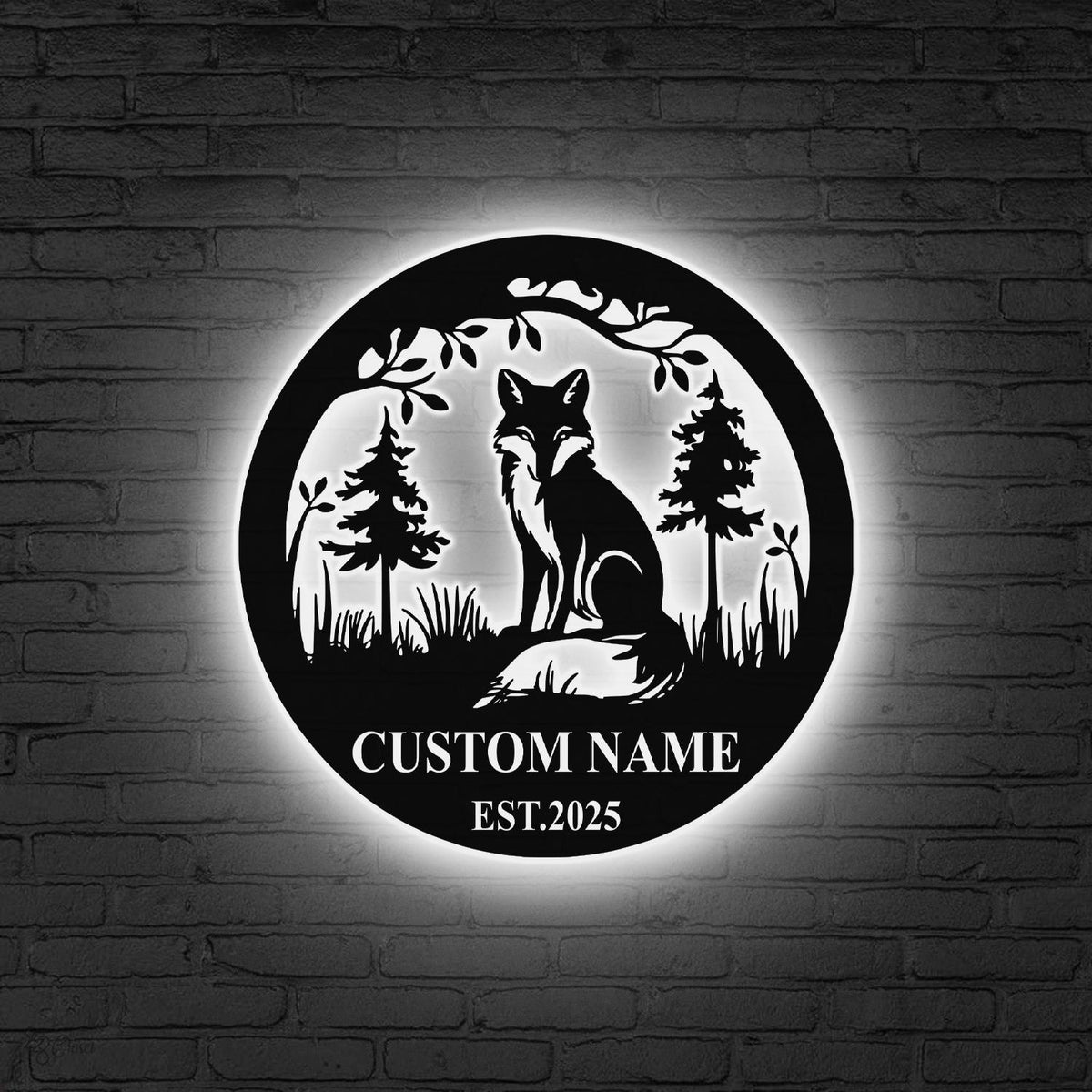Custom Fox Metal Wall Art LED Light Personalized Fox Lover Name Sign Home Decor Kid Nursery Decoration Wild Animal Birthday Gift for him