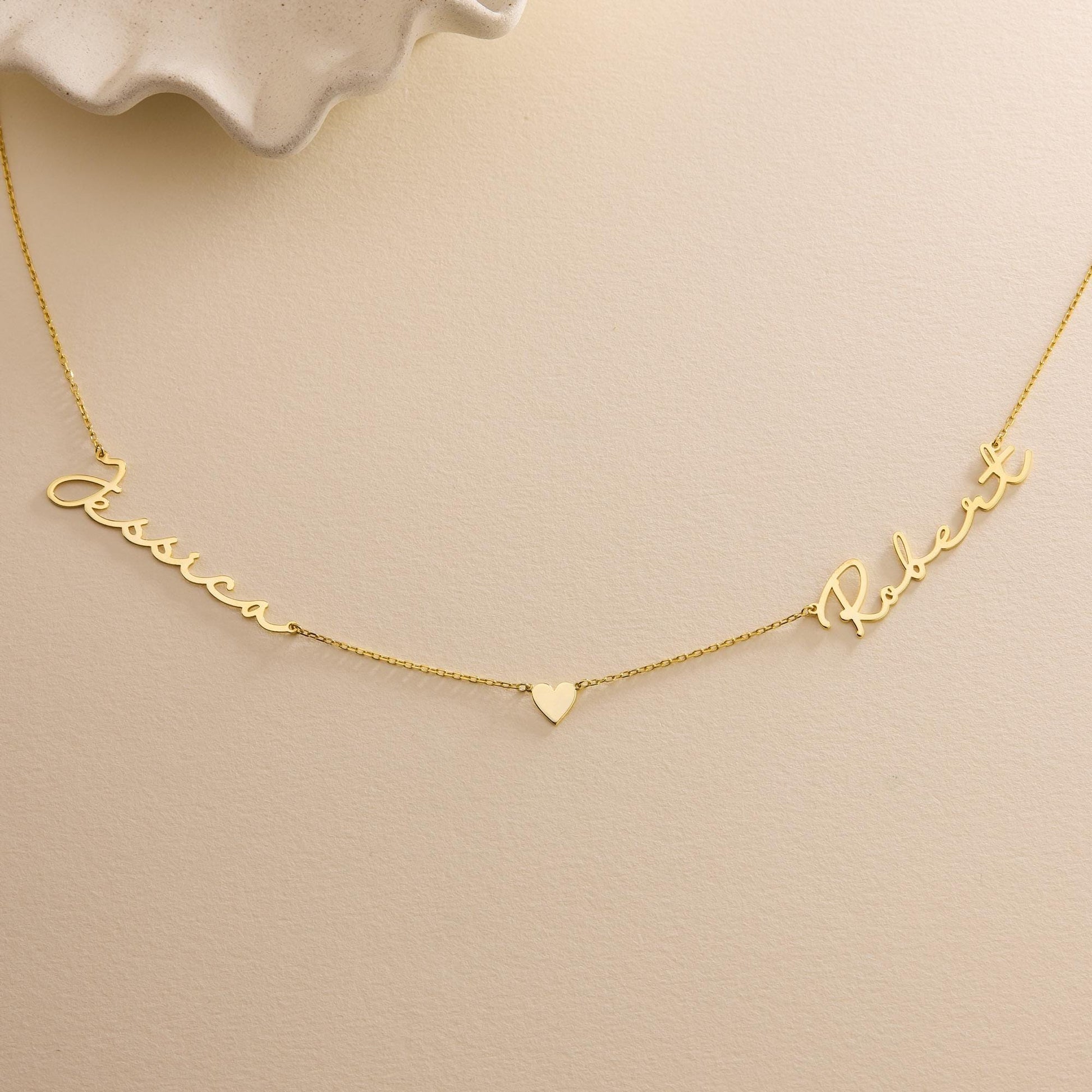 Name Necklace with Heart, Custom Couples Name Necklace, Name Necklace Gift for Wife, Two Name Necklace, Gift for Grandma, Mom Necklace