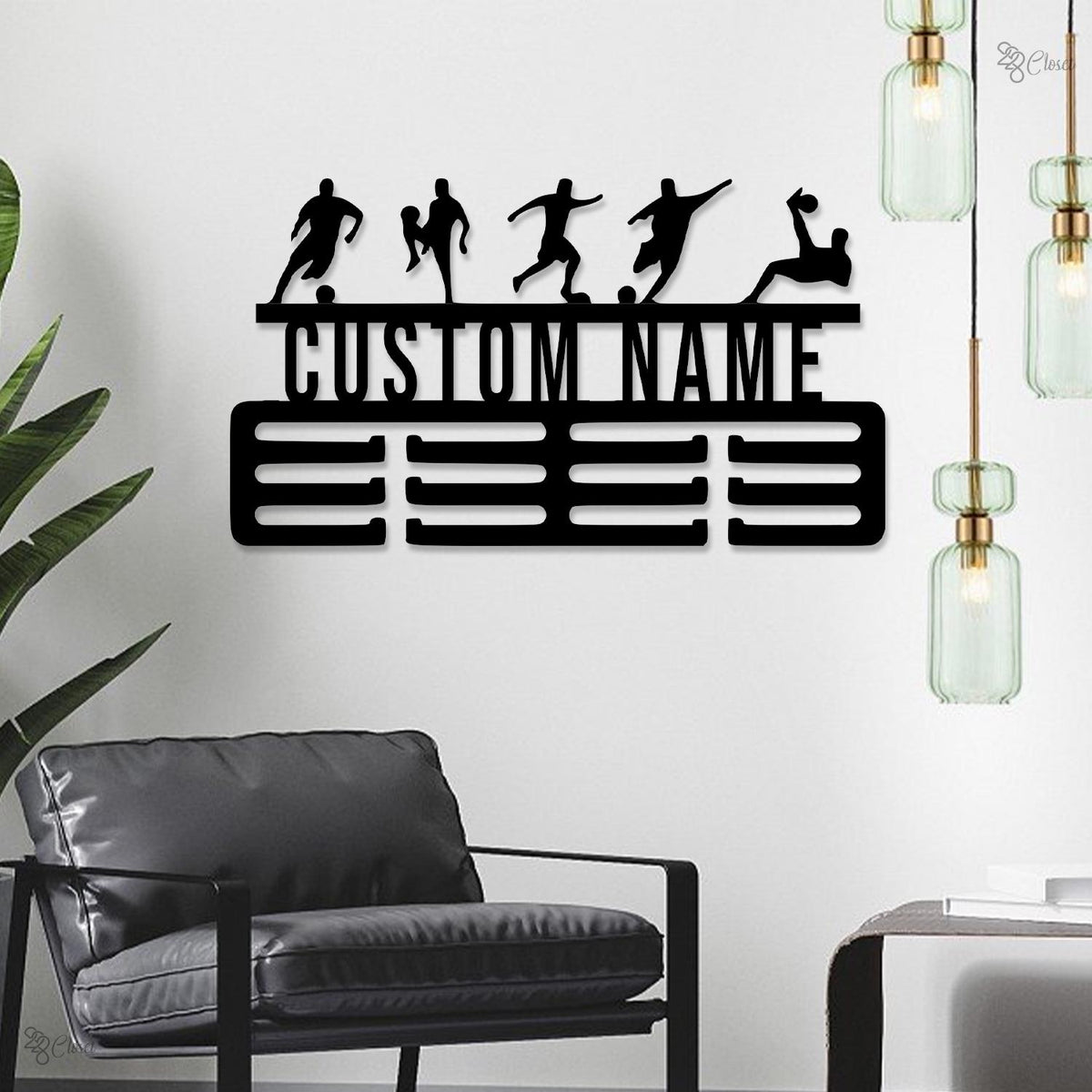 Custom Soccer Medal Holder Soccer Medal Hanger LED Lights, Soccer Player Gift 12 Rungs for Medal & Ribbon, Soccer Medal Display Gift for him