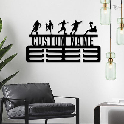 Custom Soccer Medal Holder Soccer Medal Hanger LED Lights, Soccer Player Gift 12 Rungs for Medal & Ribbon, Soccer Medal Display Gift for him