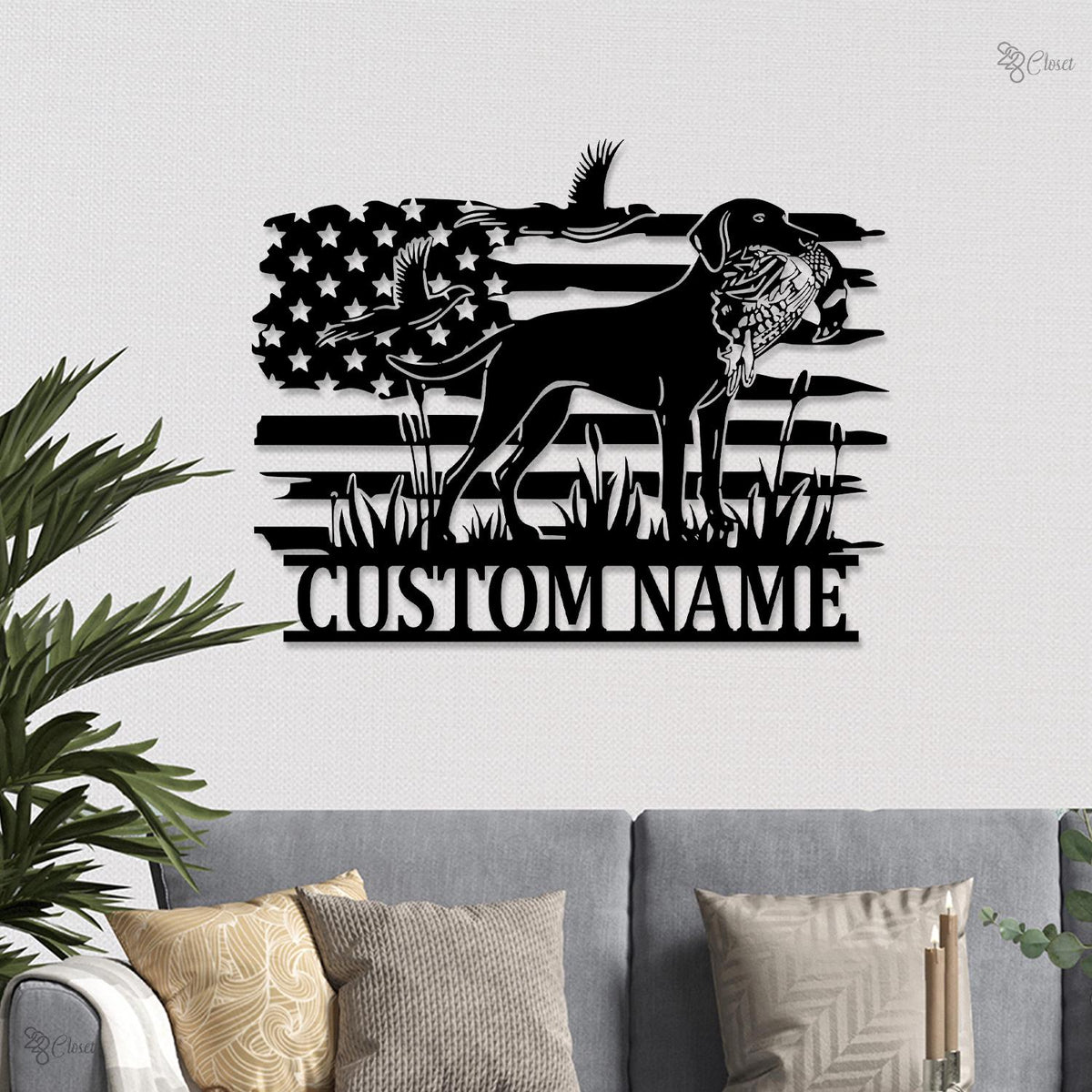Custom Duck Hunting Metal Wall Art LED Lights, Personalized Hunter Name Sign with Lab Dog and Flying Duck, Farmhouse Decor Outdoor Decor