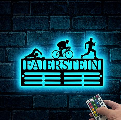 Custom Triathlon Medal Holder LED Sign Swim Bike Run Rack Triathlon Medal Hanger Medal Display for Runners, Triathlon Gifts Athlete Gift