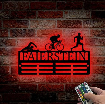 Custom Triathlon Medal Holder LED Sign Swim Bike Run Rack Triathlon Medal Hanger Medal Display for Runners, Triathlon Gifts Athlete Gift