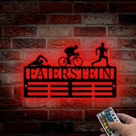 Custom Triathlon Medal Holder LED Sign Swim Bike Run Rack Triathlon Medal Hanger Medal Display for Runners, Triathlon Gifts Athlete Gift