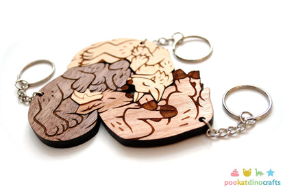 Interlocking Wolf, Dog, and Deer heart Keychains - Family, Friendship, Poly Relationship couple keychain set