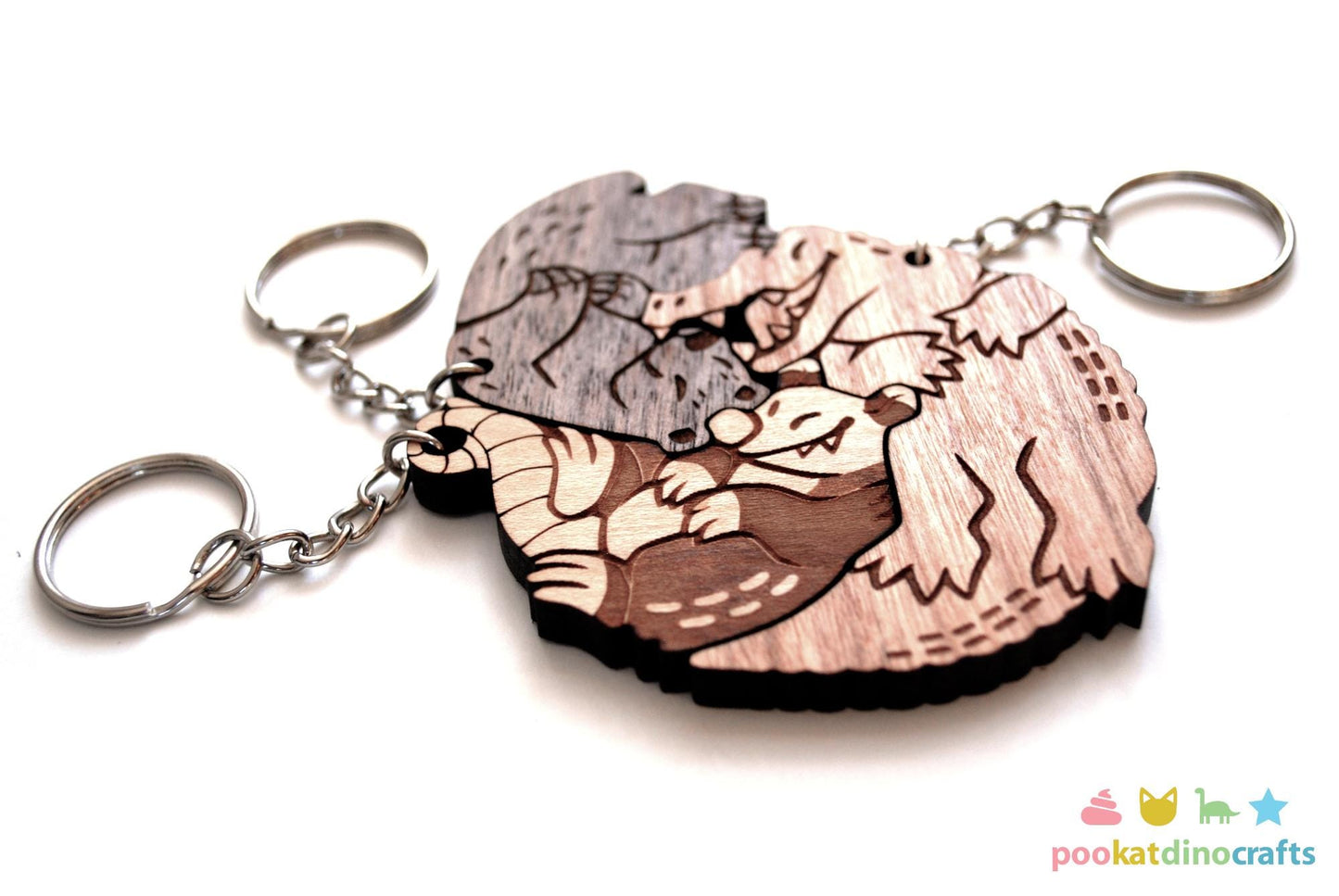 Interlocking Gator Bear and Possum keychain set - Family, Friendship, Poly Relationship couple keychains