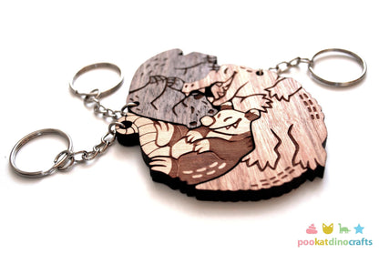 Interlocking Gator Bear and Possum keychain set - Family, Friendship, Poly Relationship couple keychains