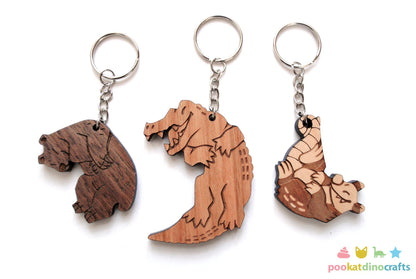 Interlocking Gator Bear and Possum keychain set - Family, Friendship, Poly Relationship couple keychains