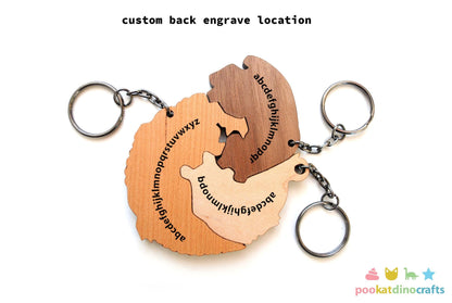 Interlocking Gator Bear and Possum keychain set - Family, Friendship, Poly Relationship couple keychains