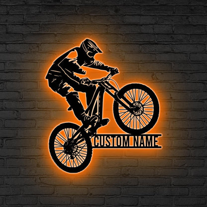Custom Mountain Bike Metal Sign LED Lights,Bike Wall Art,Mountain Bike Decor,Personalized Biker Name Sign,Outdoor Decor,Biker Gift Xmas Gift