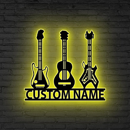 Personalized Guitar Metal Sign LED Lights, Custom Music Studio Decor,Gift for Guitar Player,Acoustic Guitar Sign,Music Lover Gift Music Room
