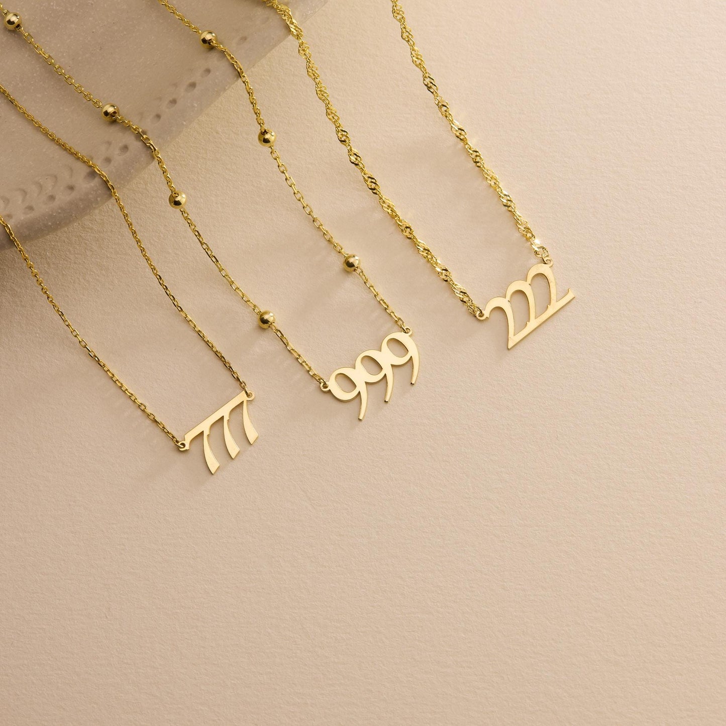 Gold Angel Number Necklace, 222, 777, 999, Lucky Number Necklace, Personalized Jewelry, Lucky Spiritual Jewelry, Christmas Gift for Her