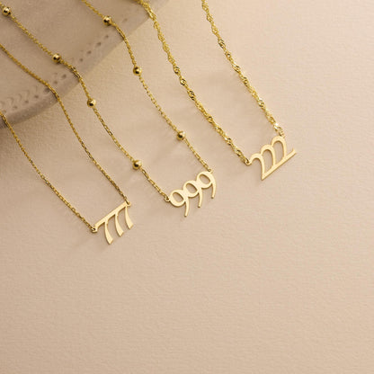 Gold Angel Number Necklace, 222, 777, 999, Lucky Number Necklace, Personalized Jewelry, Lucky Spiritual Jewelry, Christmas Gift for Her