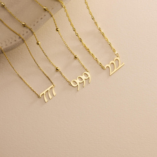 Gold Angel Number Necklace, 222, 777, 999, Lucky Number Necklace, Personalized Jewelry, Lucky Spiritual Jewelry, Christmas Gift for Her