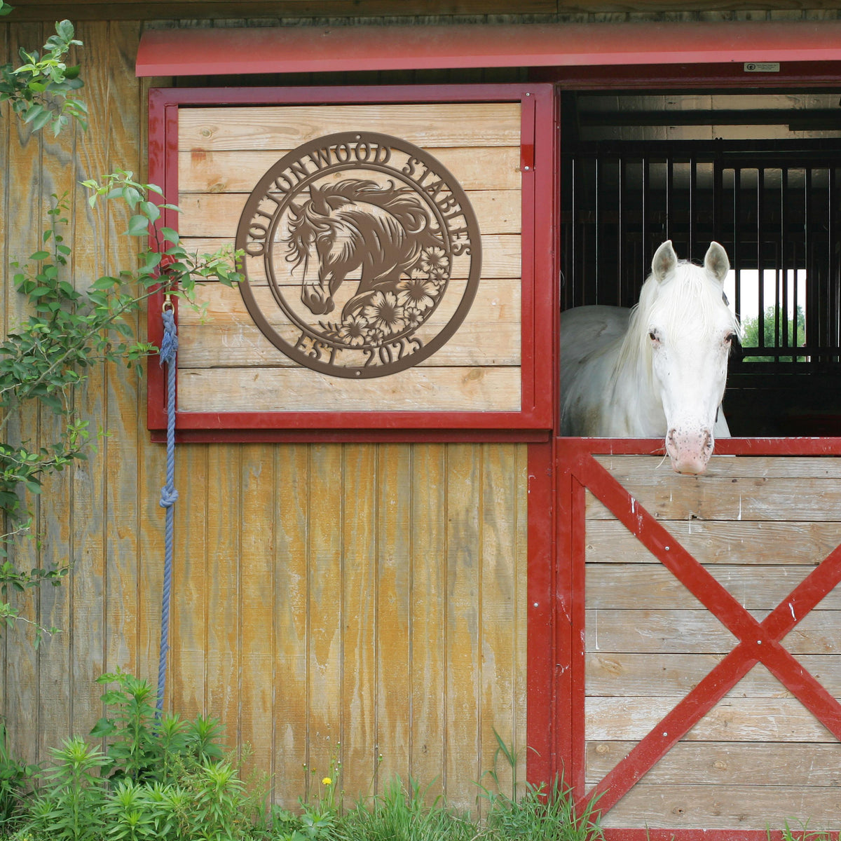 Metal Horse Sign with Custom Name - Unique Horse Stable Art - Personalized Wall Hanging - Charming Farmhouse Decor - Gift for Her