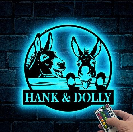 Custom Funny Two Donkey Metal Wall Art LED Light Personalized Donkey Barn Name Sign Home Decor Donkey Barn Decor Farmhouse Decor Farm Sign