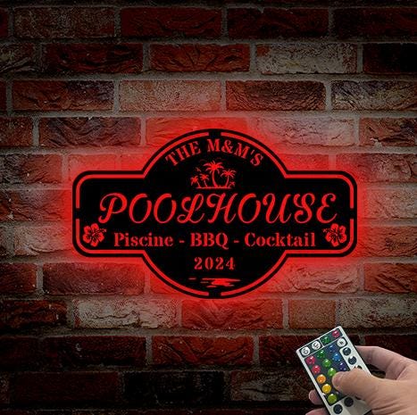 Custom Backyard Metal Sign LED, Backyard Sign, Pool & Patio Sign, Personalized Sign for Pool, Poolside Sign, Welcome Sign, Backyard Decor