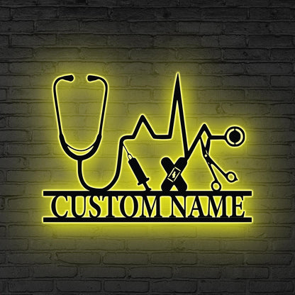 Custom Medical Symbol Caduceus Wall Art LED Lights, Personalized Doctor Name Sign, Doctor Office Sign, Doctor Gift, Medical Student gift