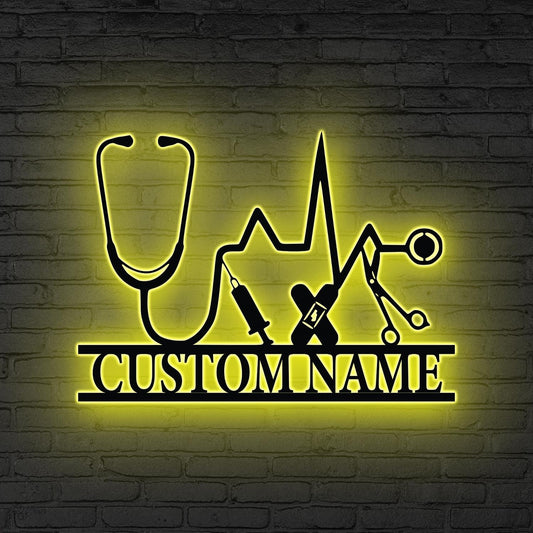 Custom Medical Symbol Caduceus Wall Art LED Lights, Personalized Doctor Name Sign, Doctor Office Sign, Doctor Gift, Medical Student gift