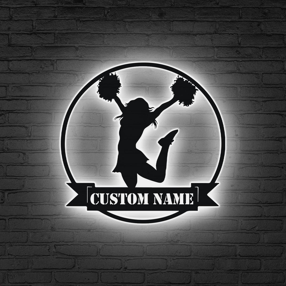 Custom Girl Cheerleading Metal Wall Art LED Light Personalized Female Cheerleader Name Sign Decor Kid Nursery Decor Cheerleader Team Gift