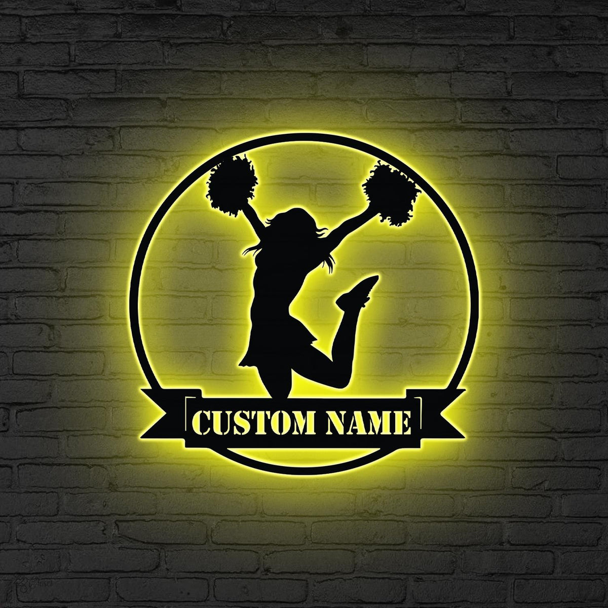 Custom Girl Cheerleading Metal Wall Art LED Light Personalized Female Cheerleader Name Sign Decor Kid Nursery Decor Cheerleader Team Gift