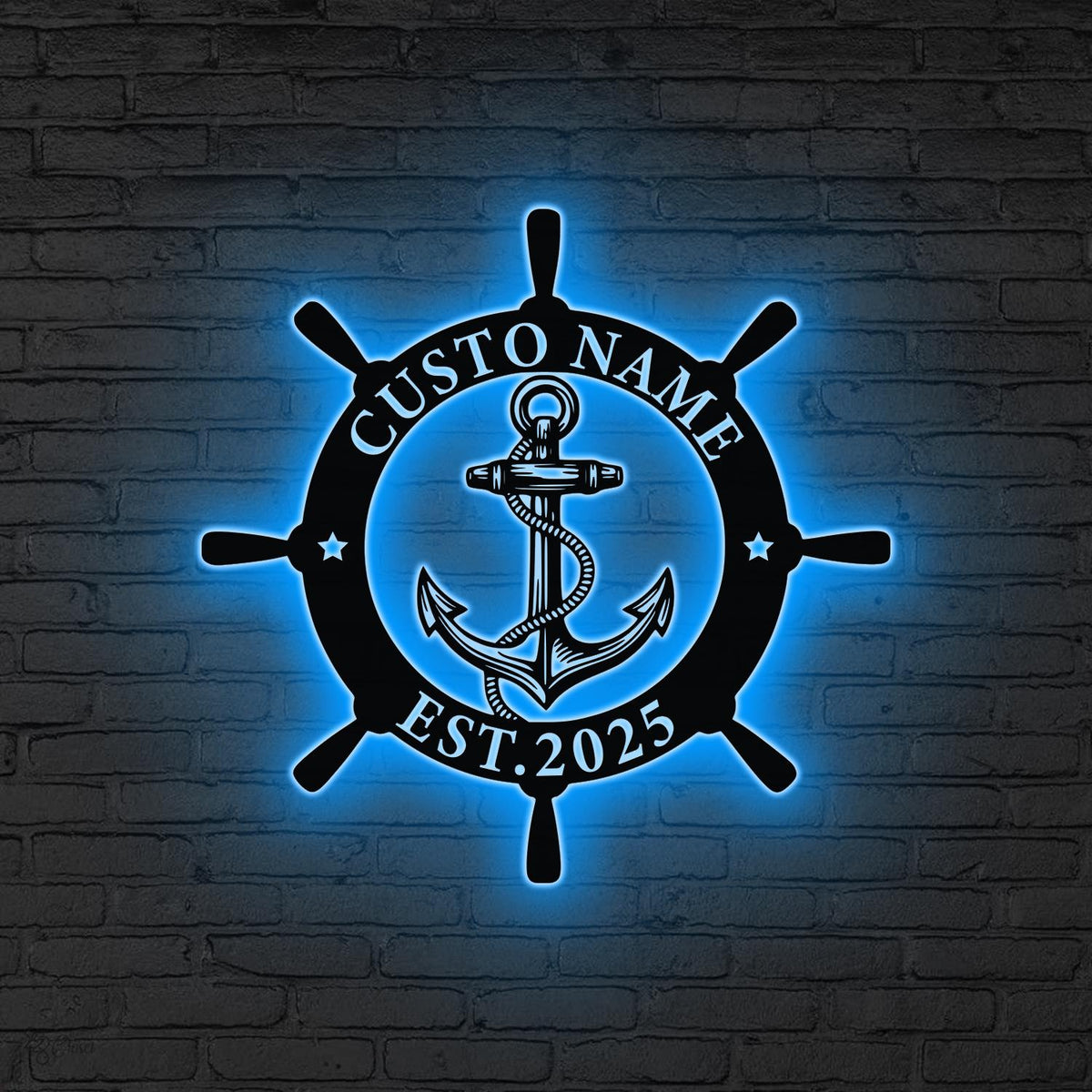 Custom Ship Wheel And Anchor Metal Wall Art LED Light Personalized Nautical Family Name Sign Home Decor Housewarming Gift Wedding Gift