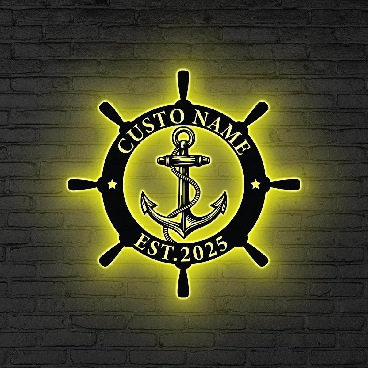 Custom Ship Wheel And Anchor Metal Wall Art LED Light Personalized Nautical Family Name Sign Home Decor Housewarming Gift Wedding Gift