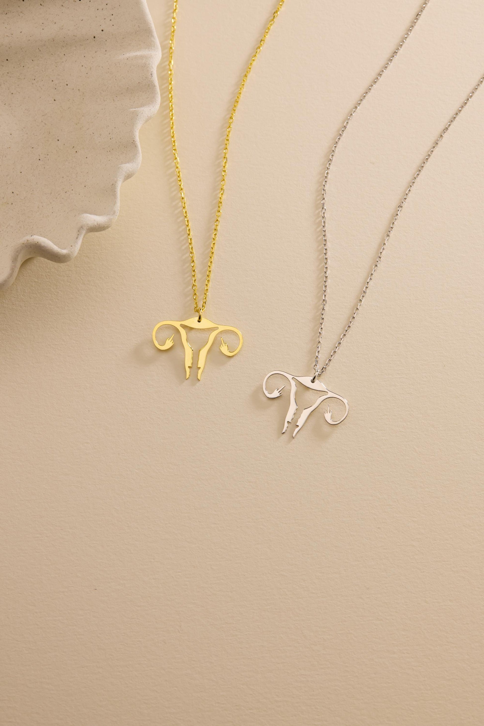 Middle Finger Tiny Uterus Necklace, My Body My Choice Necklace, Abortion Rights Jewelry, Uterus Charm Jewelry, Necklace for Women, Gifts