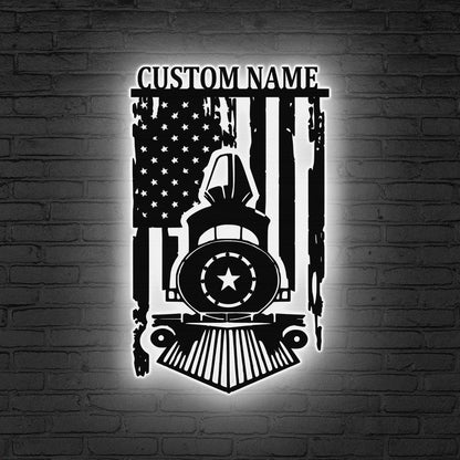 Custom Railroad Metal Sign LED Lights, Train Sign, Railroad Sign, Train Driver Gift, Railway Sign, Train Station, Xmas Gift for Him