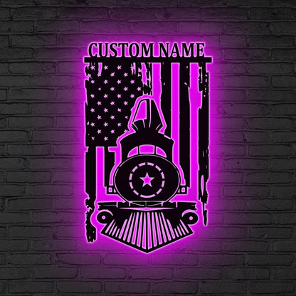 Custom Railroad Metal Sign LED Lights, Train Sign, Railroad Sign, Train Driver Gift, Railway Sign, Train Station, Xmas Gift for Him
