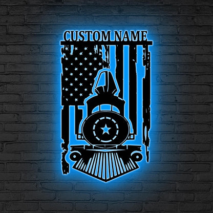 Custom Railroad Metal Sign LED Lights, Train Sign, Railroad Sign, Train Driver Gift, Railway Sign, Train Station, Xmas Gift for Him
