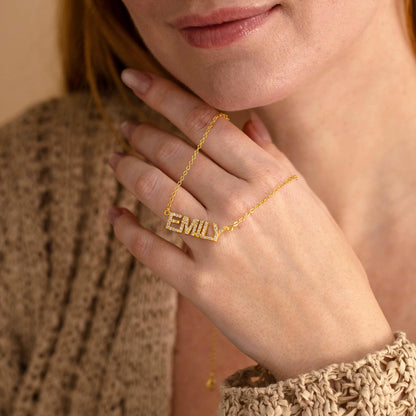 Dainty Diamond Gold Name Necklace, Personalized Pave Name Necklace, Custom Gemstone Letter Necklace, Jewelry Gift for Her, Bridesmaid Gifts