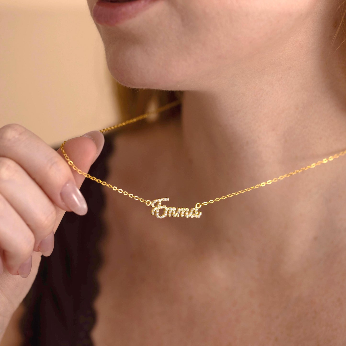 Dainty Diamond Gold Name Necklace, Personalized Pave Name Necklace, Custom Gemstone Letter Necklace, Jewelry Gift for Her, Bridesmaid Gifts